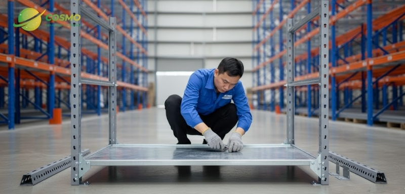 bước 2 trong cách lắp kệ sắt v lỗ