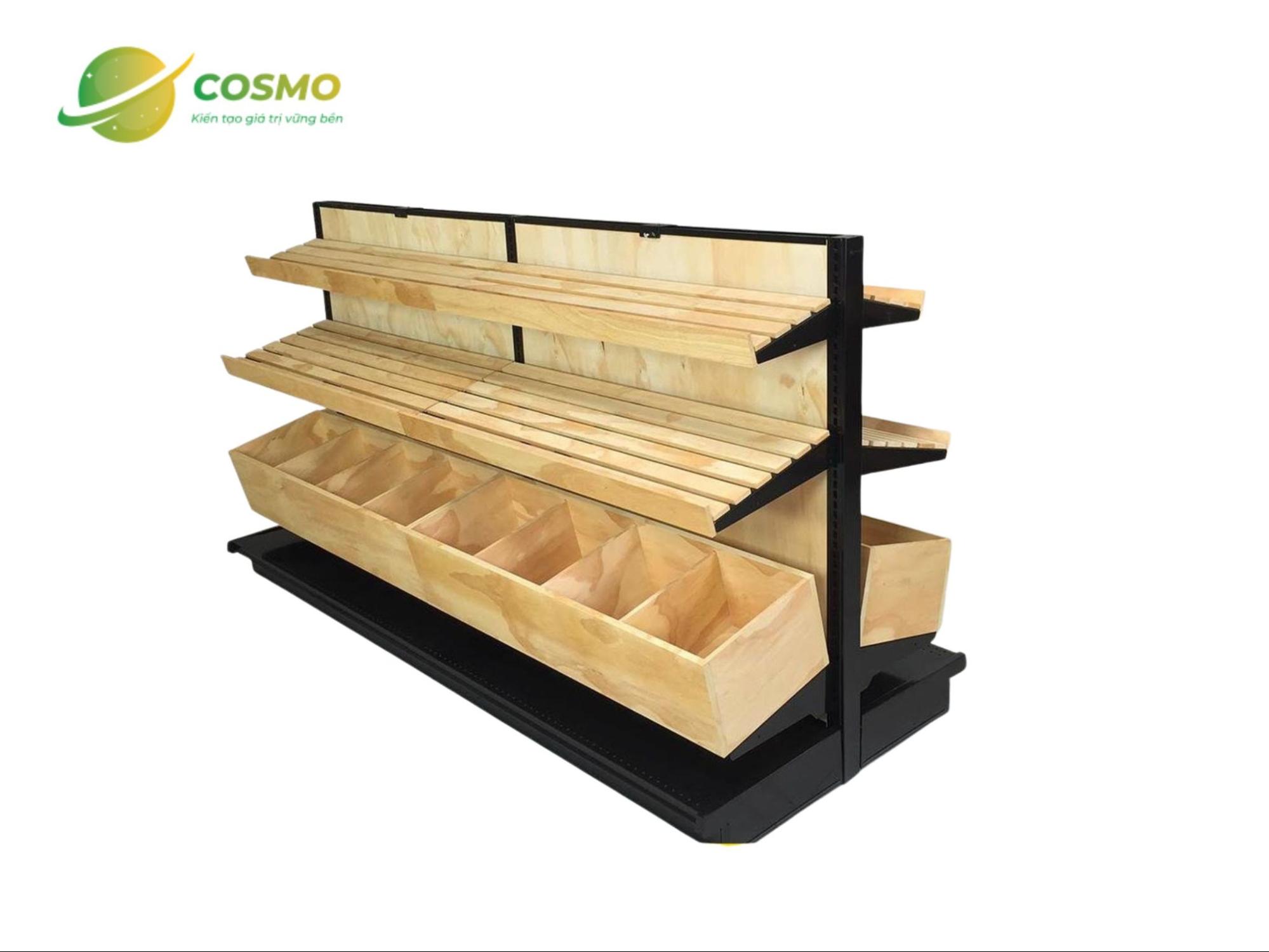 Kệ đôi 3 tầng khung sắt khay gỗ
