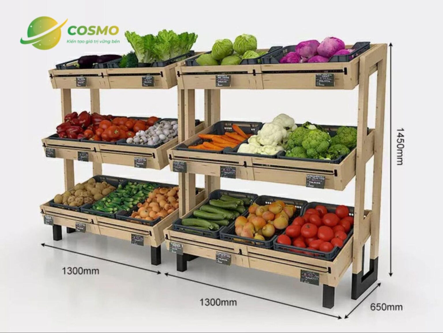 6+ mẫu kệ trưng bày rau củ quả siêu thị đẹp và tiện lợi