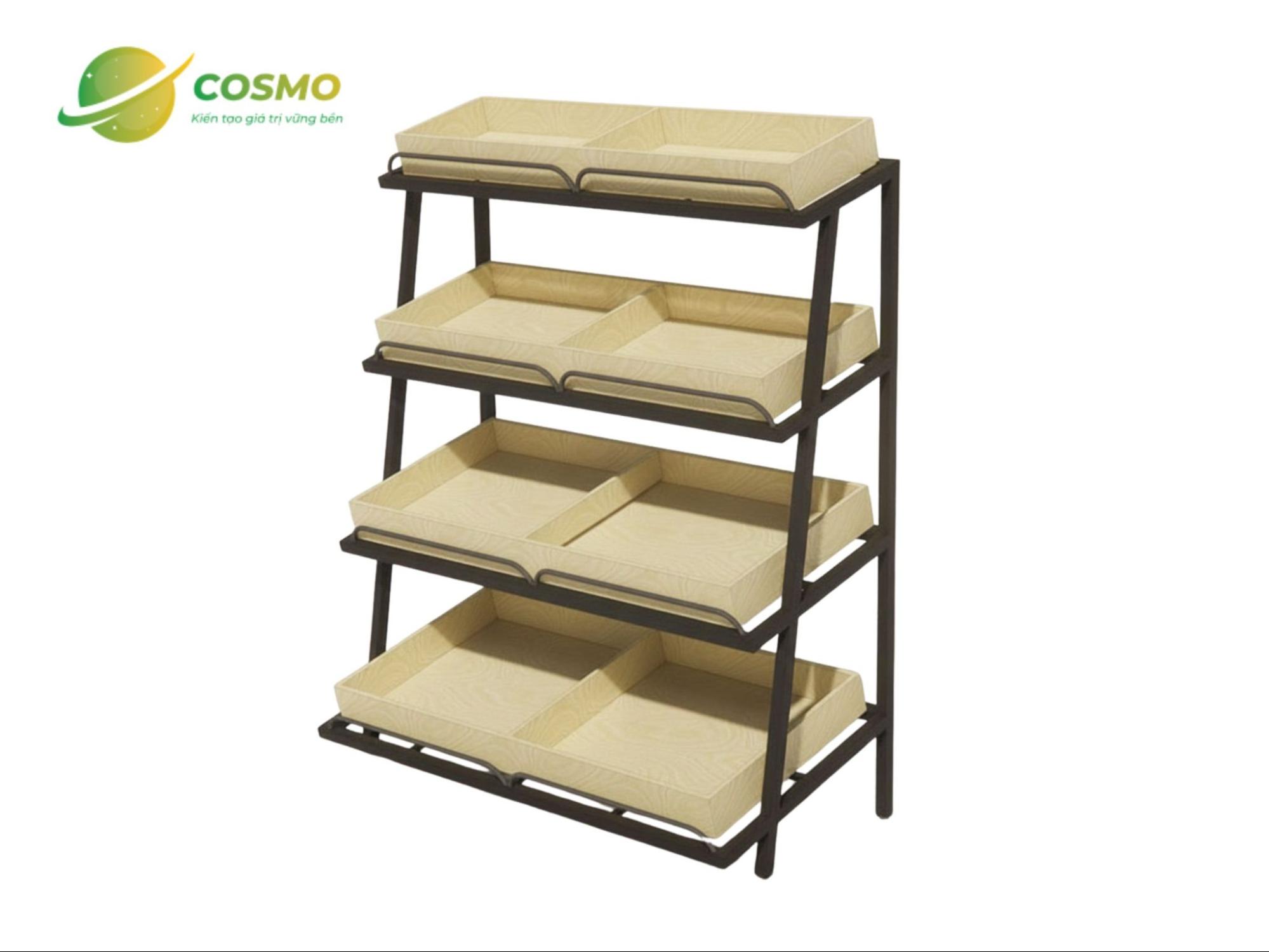 Kệ đơn 4 tầng khung sắt khay gỗ