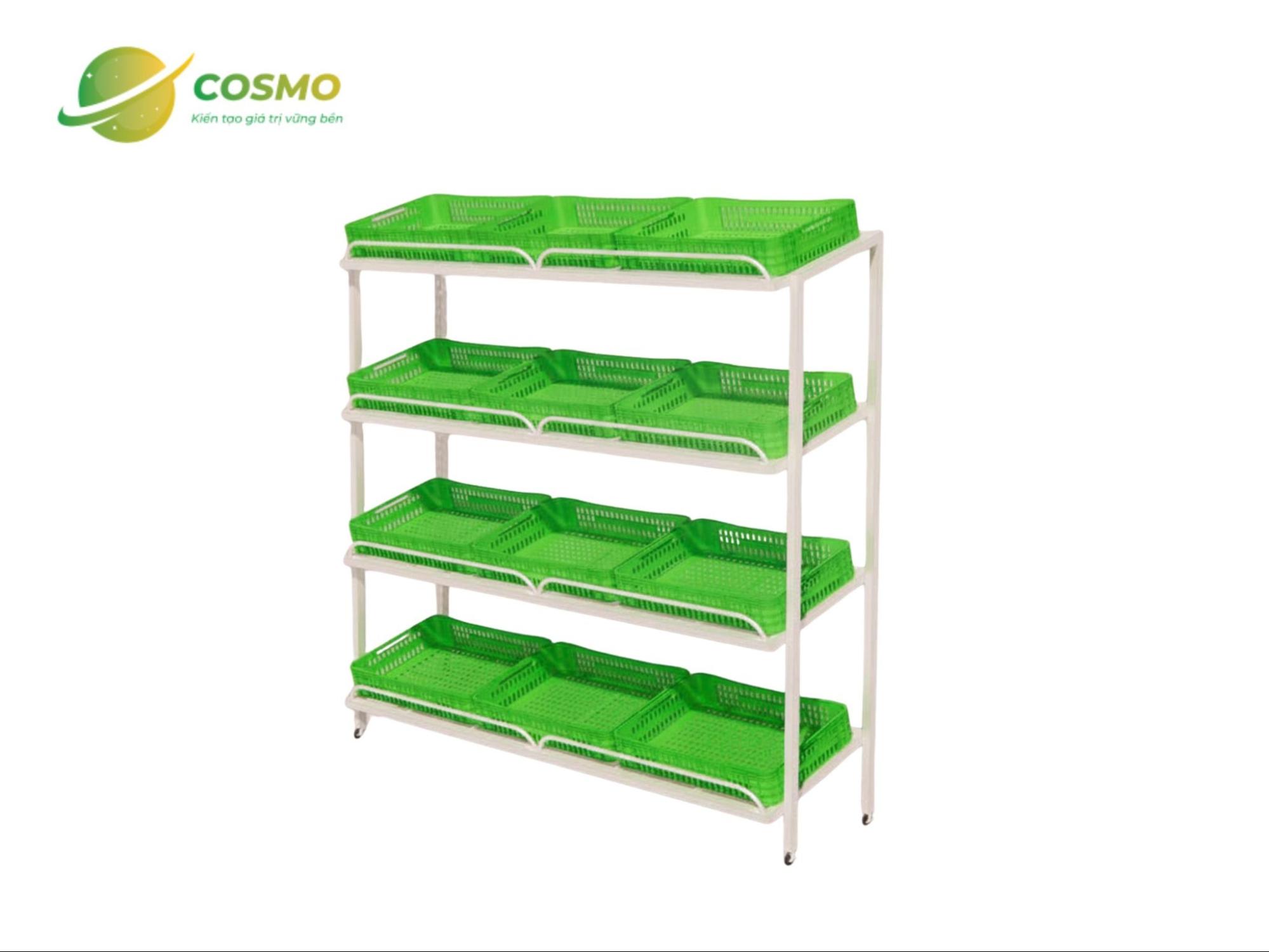 Kệ rau củ 4 tầng khung sắt khay nhựa